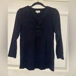 Deletta women’s black lace up front black blouse S contemporary boho